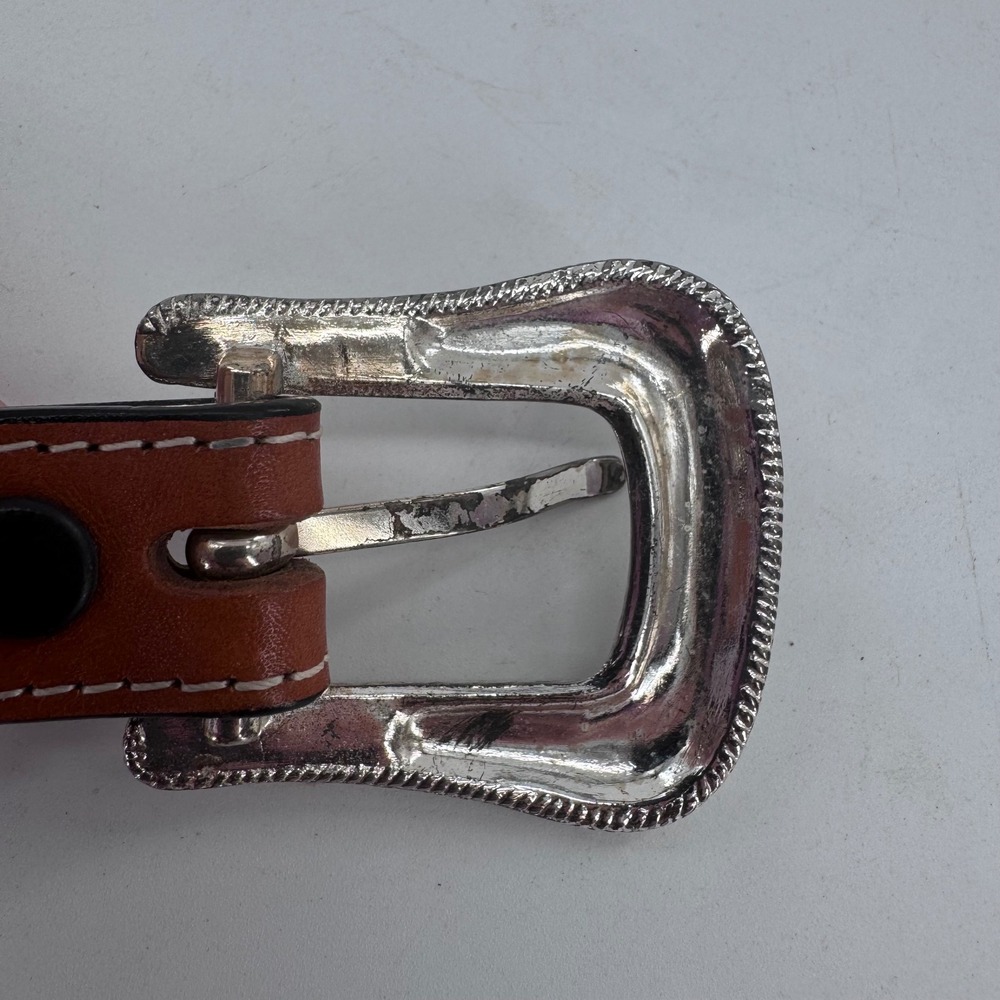 Western Rhinestone Belt Brown Leather Red Crystal Embellished Rodeo Boho Sz 32 - Picture 11 of 12